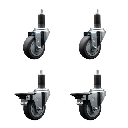 Service Caster 3.5'' Thermoplastic Rubber Wheel Swivel 1-1/4'' Expanding Stem Caster Set 2 Brakes, 4PK SCC-EX20S3514-TPRB-2-PLB-2-114